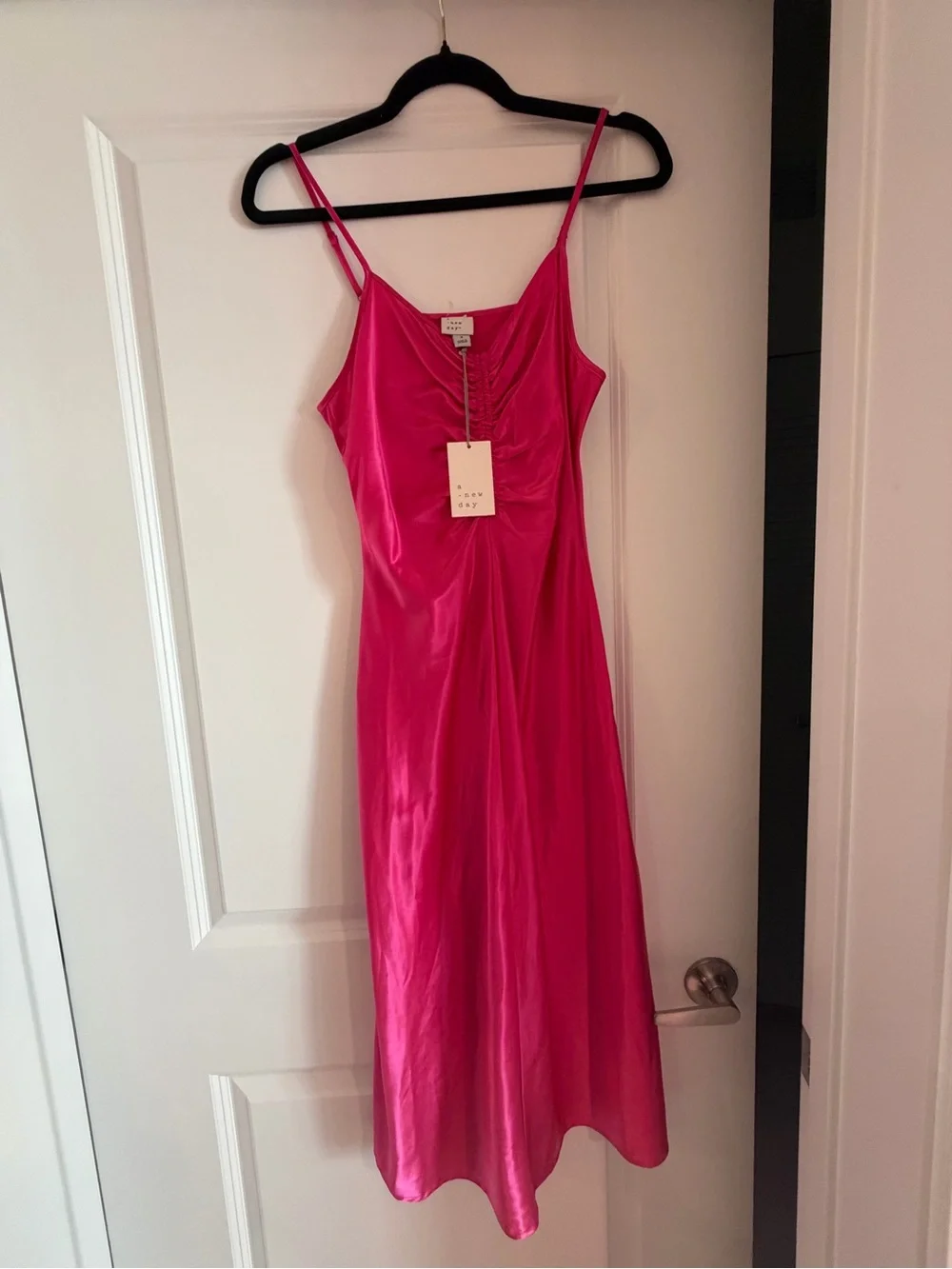 a new day Fuchsia Satin Ruched Slip Dress